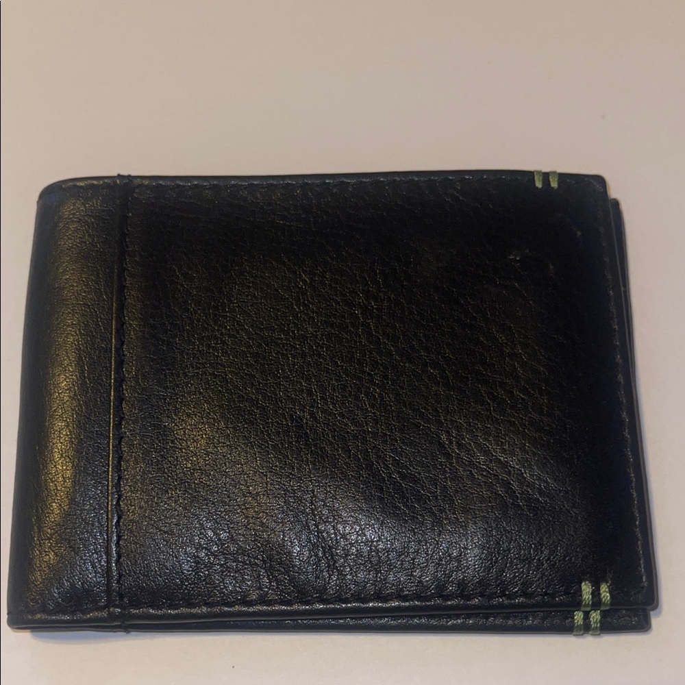 Lodis Black Leather Money Clip Wallet with Green Accent Stitching